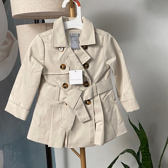 Tahari Other - Tahari Kids Cream Double-Breasted Pea Coat with Belt